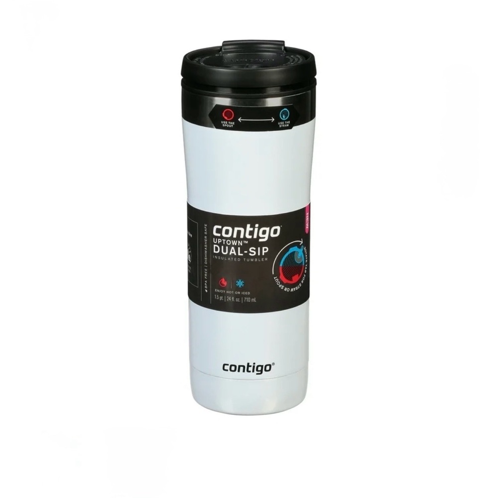 Contigo White and Black Dual-Sip Insulated Travel Tumbler NWT